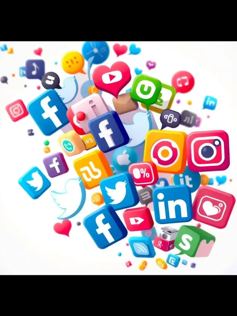 A vibrant image of various social media icons arranged creatively, symbolizing NCSmartEdgeAI's expertise in social media marketing and brand engagement.