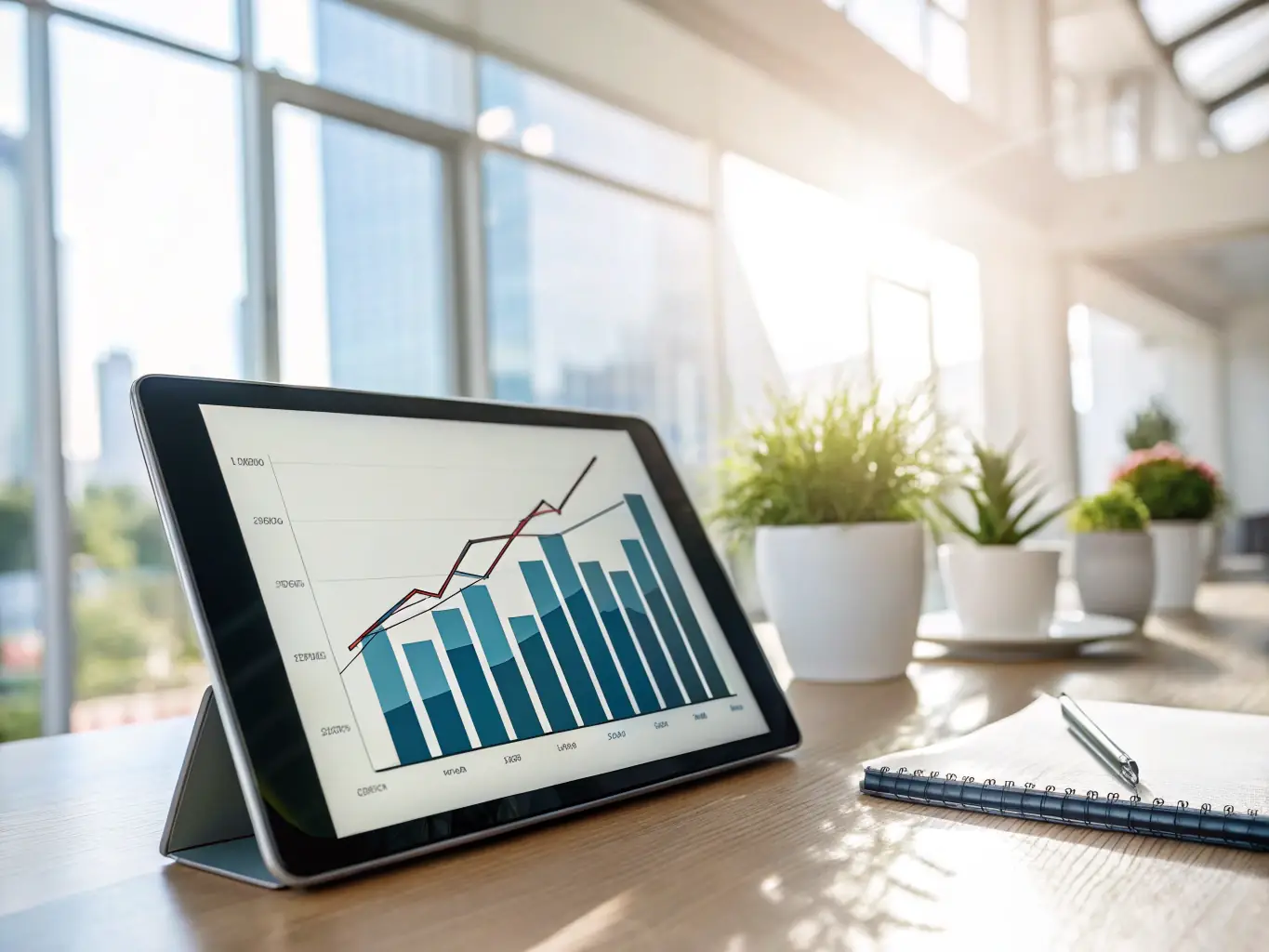 A graph showing upward business growth, franchise storefronts connected by digital lines, and a strategist presenting growth plans on a tablet, illustrating data-driven strategies for franchise expansion.