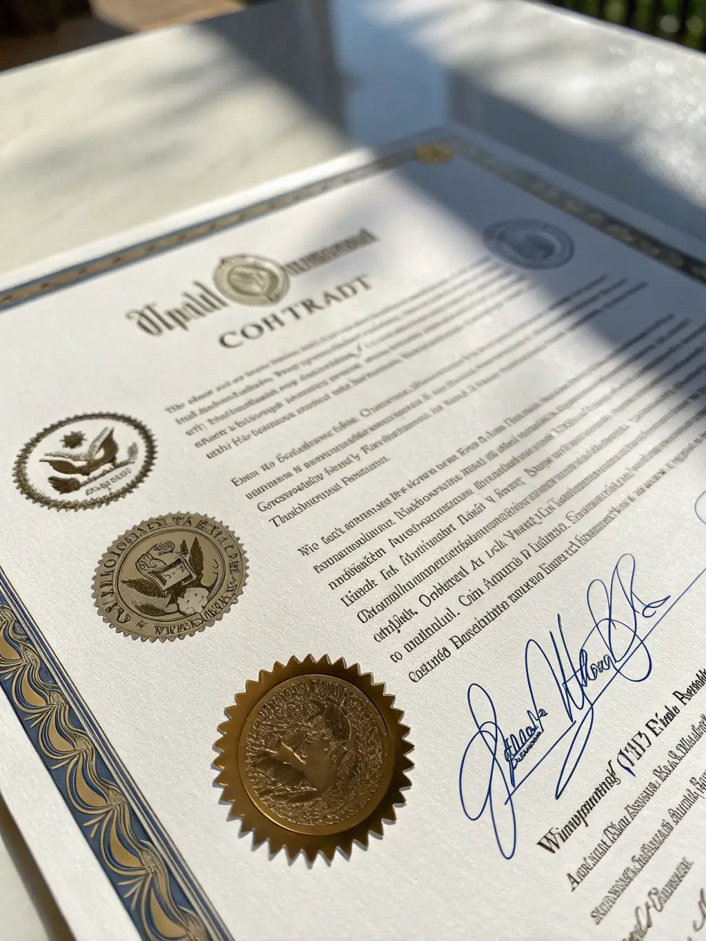 A crisp, high-resolution image of a government contract document with a digital seal, overlaid with the SAM UEI and CAGE code, set against a subtle blue and white tech-inspired background.